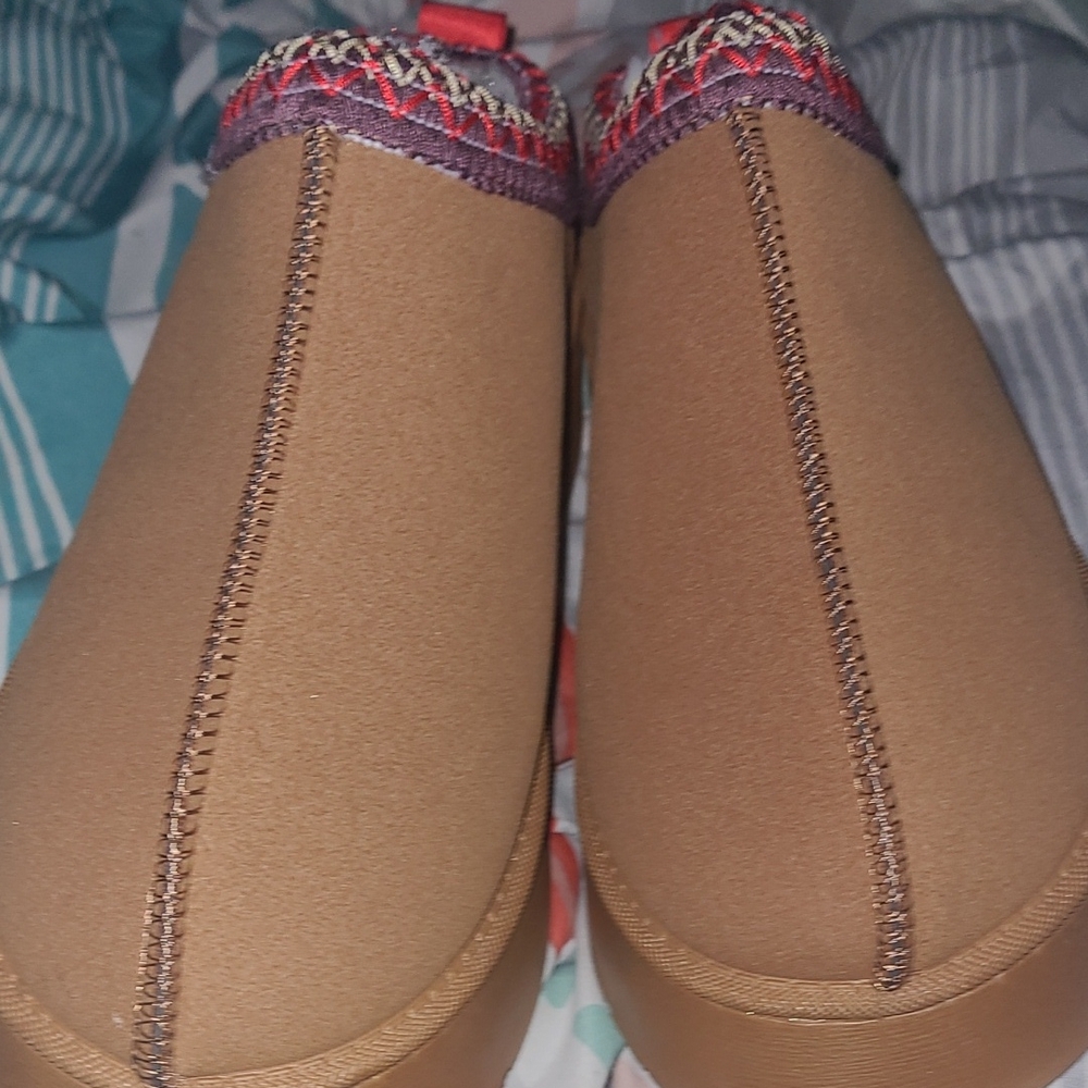 Brown Slip-On Shoes with Patterned Trim NWOT